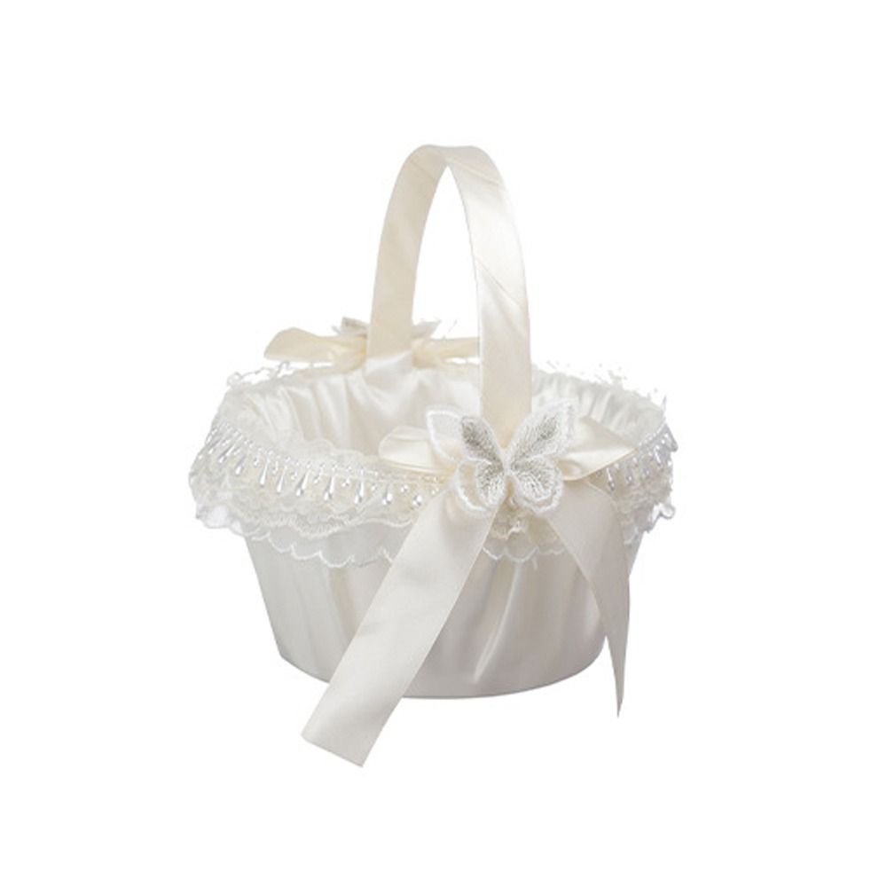 Gardening Tools Girls - ตะกร้าดอกไม้งานแต่งงานแบบหวาน ประดับโบว์ริบบิ้น ดอกกุหลาบ ตะกร้าสำหรับเด็กผู้หญิง สีขาว ความจุขนาดใหญ่