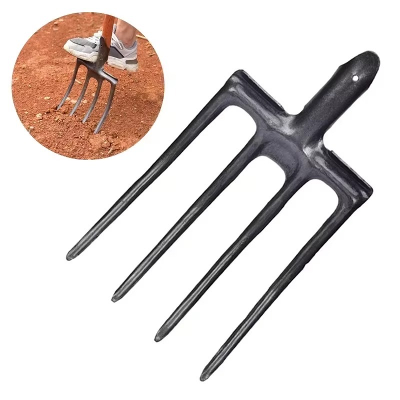 Spade Digging Fork - ส้อมขุดดินเหล็กกล้าคาร์บอน 4 ง่าม สำหรับงานเกษตร ใช้ในสวน ขุดดิน