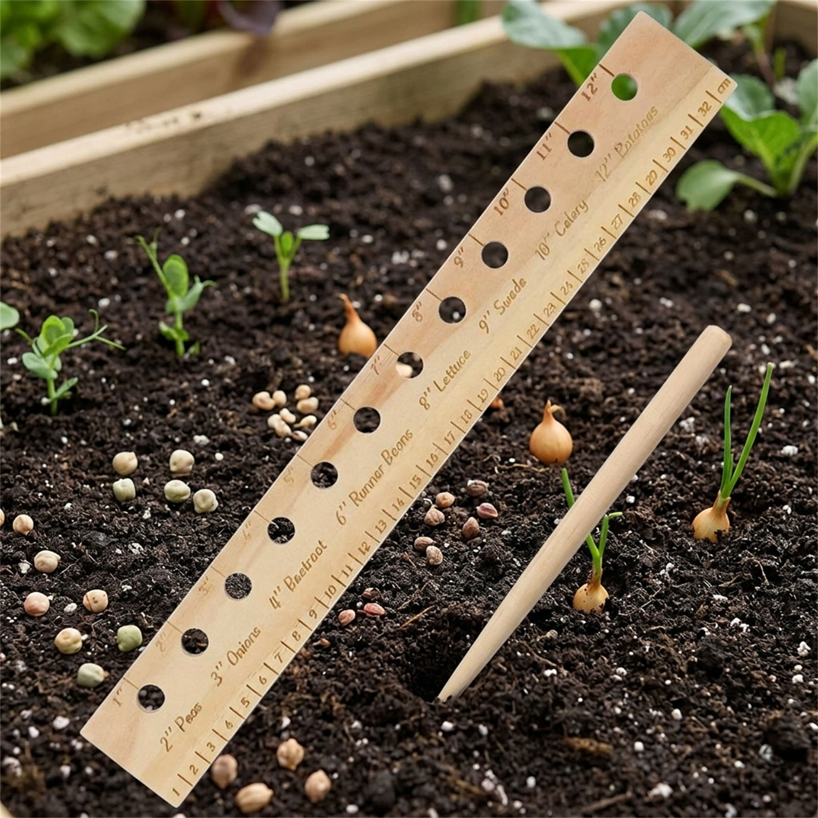ไม้บรรทัดปลูกต้นไม้จากไม้เนื้อ - Gardening Tools Vegetables บทวิจารณ์และราคา