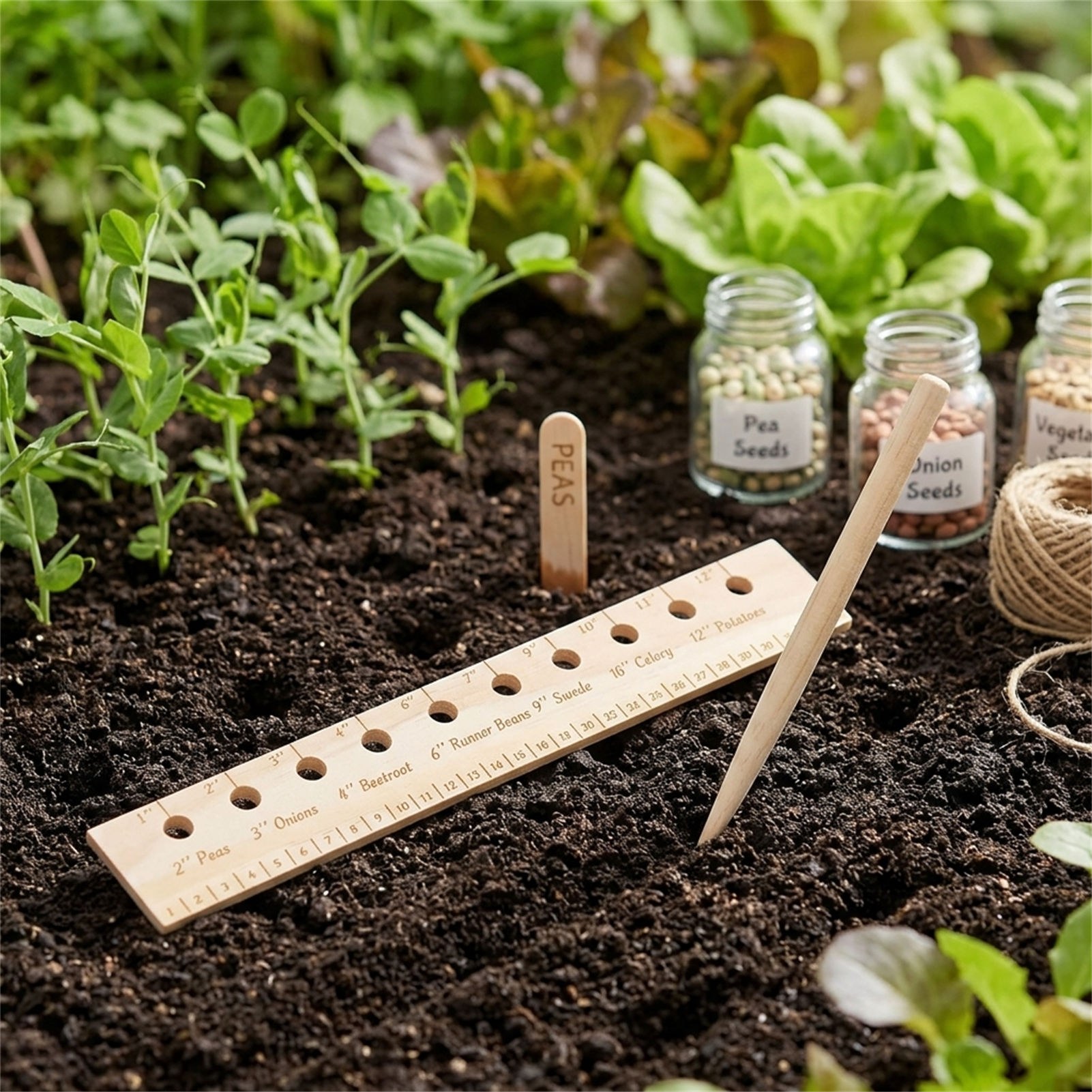 ไม้บรรทัดปลูกต้นไม้จากไม้เนื้อ - Gardening Tools Vegetables บทวิจารณ์และราคา